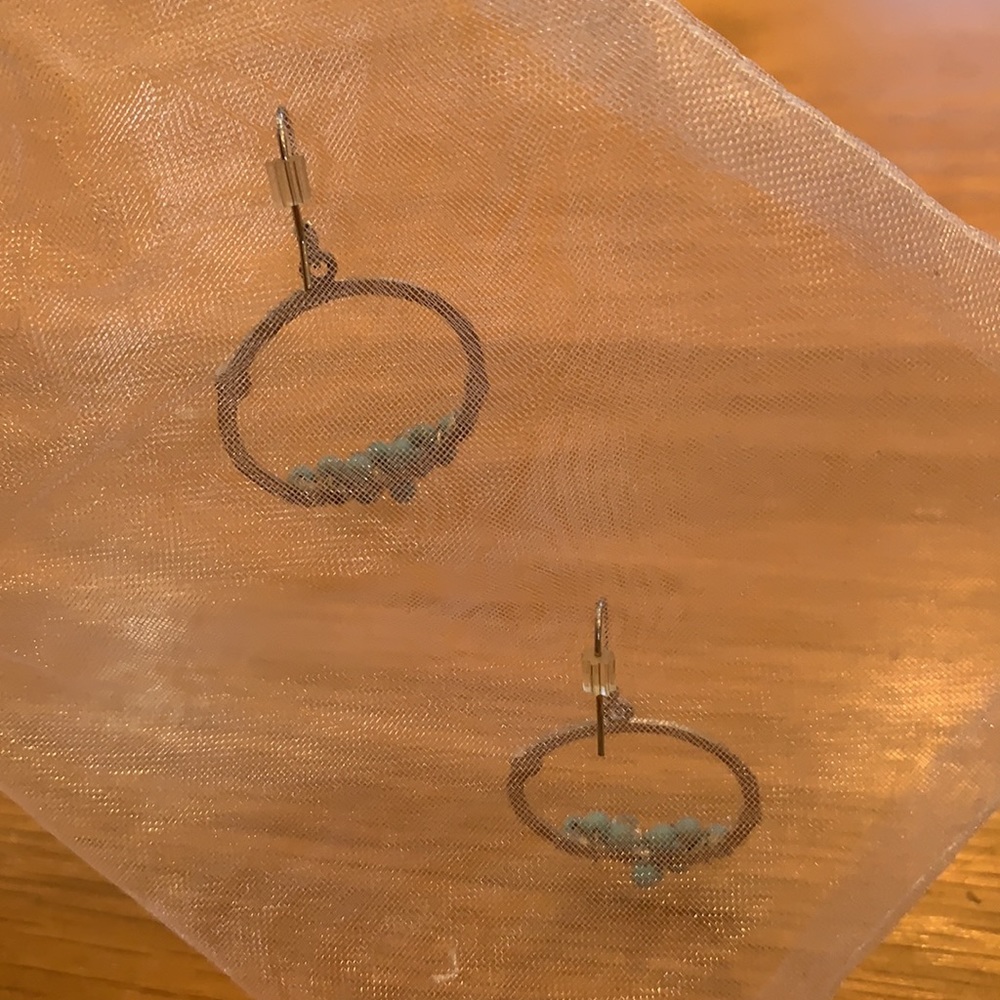 Custom Earrings ~Silver Tone~ Turquoise Aqua Beads - Picture 7 of 9